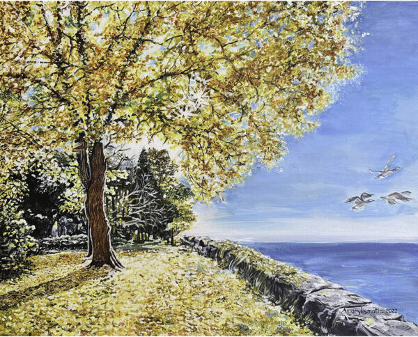 Golden Tree at the Edge of a Tranquil Lake